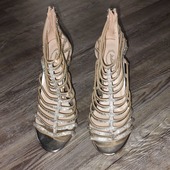 Italina   gladiator bling strappy  silver heels  Sz 9 - Picture 2 of 8